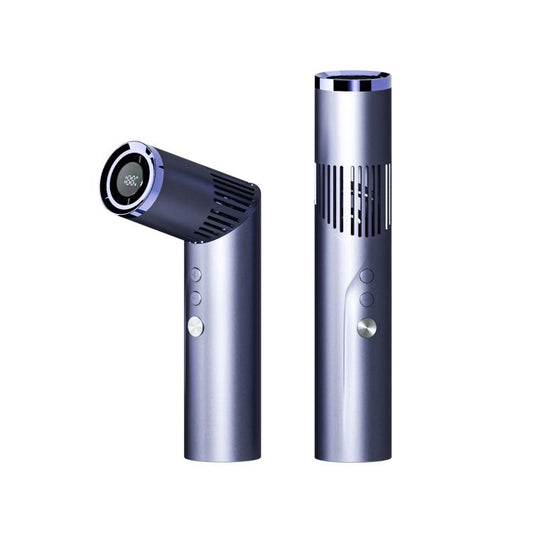 Ventilateur portable miniature rotatif à 90° avec 199 vitesses, batterie 3000 mAh, lumière LED et cordon, idéal pour les voyages, les activités de plein air et le maquillage.