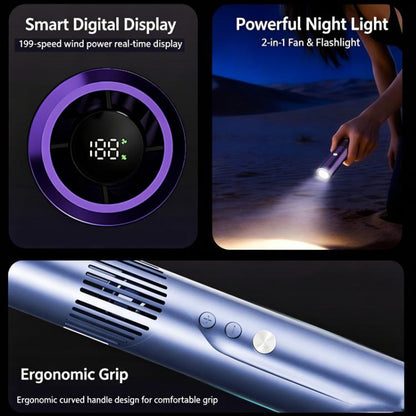 Mini-ventilateur portatif rotatif à 90 degrés avec 199 vitesses, batterie 3000 mAh, ventilateur de poche avec lumière LED et lanière pour voyage, extérieur, maquillage