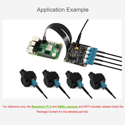 Waveshare 34128 4-Ch GMSL Camera Adapter Board, Equipped With MAX9296 Deserializer, For Raspberry Pi 5, EU Plug, UK Plug, US Plug