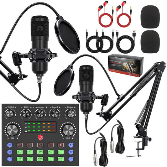 Kit de microphones à condensateur doubles BM800 avec carte son V8S Live, kit d'équipement pour podcast, bras articulé réglable