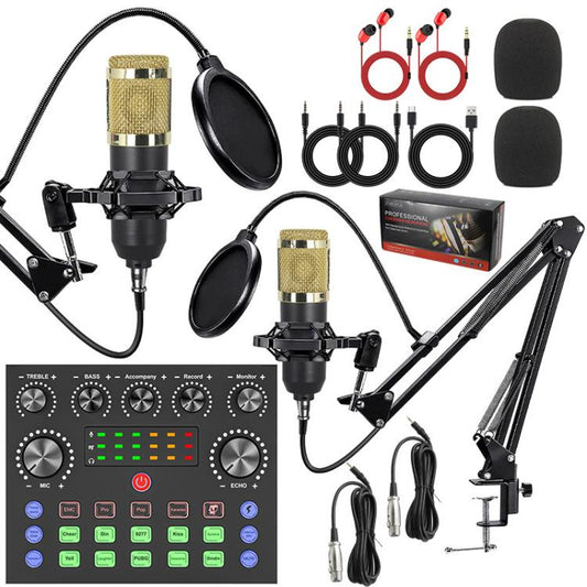 Kit de microphones à condensateur doubles BM800 avec carte son V8S Live, kit d'équipement pour podcast, bras articulé réglable