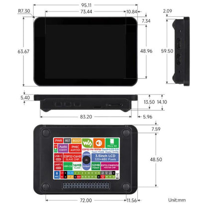Waveshare 33511 ESP32-P4 3.5 Inch Smart Vision Development Board Built-In Microphone And Speaker, Supports Wi-Fi 6 And BLE 5, 33511