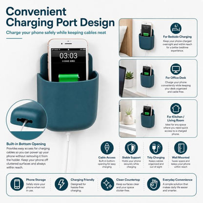Wall Mount Remote Control Holder Self-Adhesive Bedside Phone Caddy Universal Storage Box Organizer with Charging Port