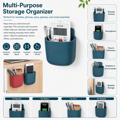 Wall Mount Remote Control Holder Self-Adhesive Bedside Phone Caddy Universal Storage Box Organizer with Charging Port