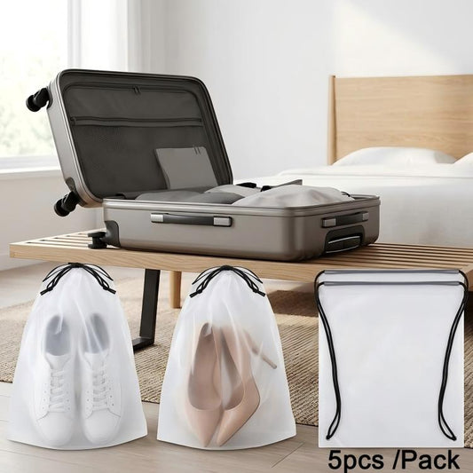 5 sacs à chaussures / paquet pour le voyage, grands sacs à cordon imperméables pour le rangement, pochettes de rangement de voyage givrées transparentes et anti-poussière, 30 x 40 cm