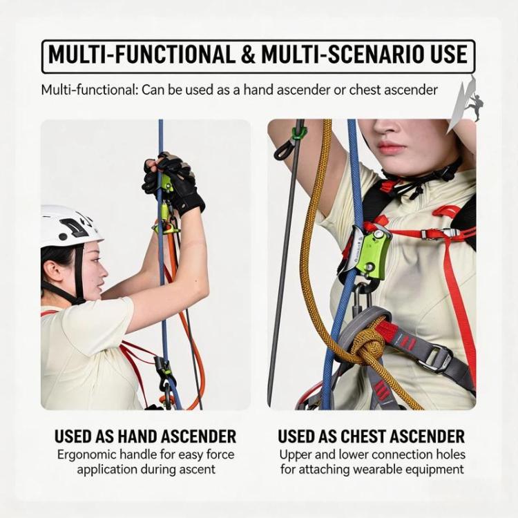 XINDA Poignée d'ascension pour corde d'escalade 8-13 mm, design ergonomique sans poignée, équipement d'escalade pour arboriculteur, spéléologie, SRT, grimpe d'arbres et sauvetage