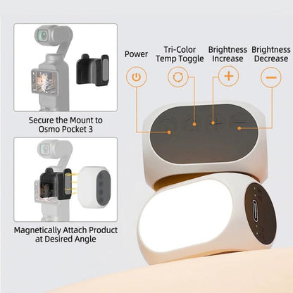 For DJI Osmo Pocket 4/3 Magnetic Fill Light 3 Color Modes Portable Rechargeable Vlog Video Light, 2pcs /Pack