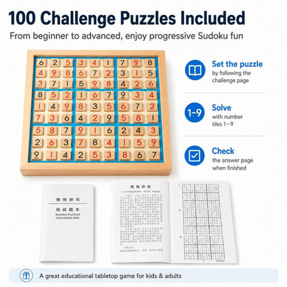 Wooden Number Place 9x9 Grid Game Board, Educational Tabletop Game For Kids & Adults To Cultivate Logical Thinking