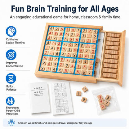 Wooden Number Place 9x9 Grid Game Board, Educational Tabletop Game For Kids & Adults To Cultivate Logical Thinking