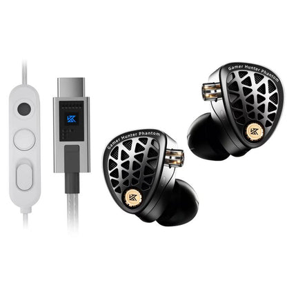 KZ Phantom Hi-Fi-grade Audio Gaming 1.2m Wired Earphones, 3.5mm Standard, 3.5mm With Mic, Type-C Sound Card