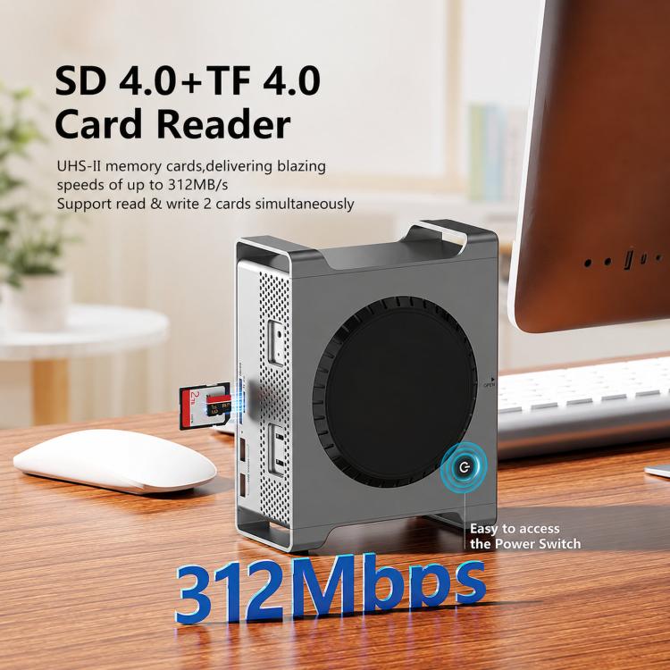 Blueendless MAC908 For Mac Mini M4 Stand & Hub With SSD Enclosure 2xUSB3.2+2xUSB2.0+SD/TF4.0+USB-C, MAC908