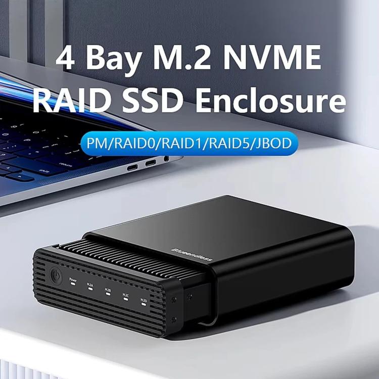 Blueendless USB4 NVMe M.2 SSD Enclosure, 40Gbps 4-Bay External Solid State Drive Case, Support Soft RAID 0/1/5, 32TB Capacity, US Plug, EU Plug, UK Plug, AU Plug