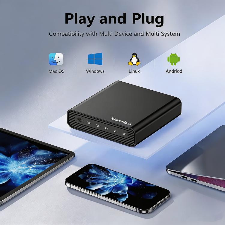 Blueendless USB4 NVMe M.2 SSD Enclosure, 40Gbps 4-Bay External Solid State Drive Case, Support Soft RAID 0/1/5, 32TB Capacity, US Plug, EU Plug, UK Plug, AU Plug