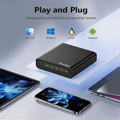 Blueendless USB4 NVMe M.2 SSD Enclosure, 40Gbps 4-Bay External Solid State Drive Case, Support Soft RAID 0/1/5, 32TB Capacity, US Plug, EU Plug, UK Plug, AU Plug