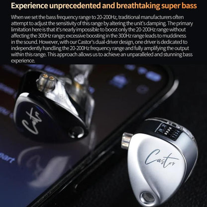 KZ-Castor Adjustable Dual-Driver In-Ear 1.2m Wired Earphones, No Mic, With Mic, Enhanced Bass No Mic, Enhanced Bass With Mic
