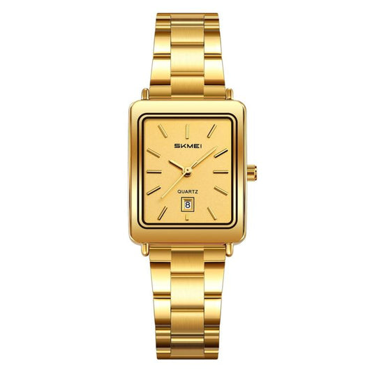SKMEI 2566 Women Vintage Steel-Strap Business Watch 30m Water-Resistant Daily-Use Calendar Quartz Watch