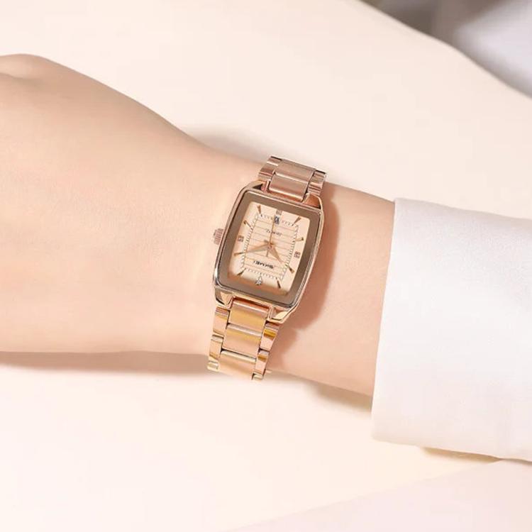 SKMEI 2578 Damen Business-Armbanduhr aus Edelstahl Vintage Quadratisch 30m wasserdicht Quarzuhr