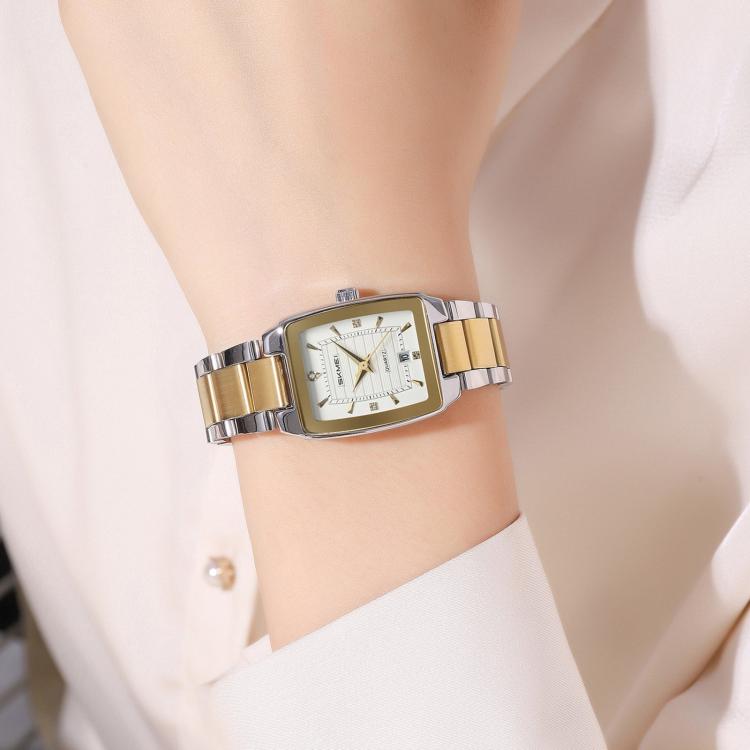 SKMEI 2578 Damen Business-Armbanduhr aus Edelstahl Vintage Quadratisch 30m wasserdicht Quarzuhr