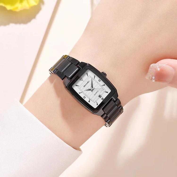 SKMEI 2578 Damen Business-Armbanduhr aus Edelstahl Vintage Quadratisch 30m wasserdicht Quarzuhr