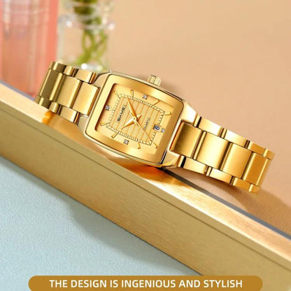 SKMEI 2578 Damen Business-Armbanduhr aus Edelstahl Vintage Quadratisch 30m wasserdicht Quarzuhr