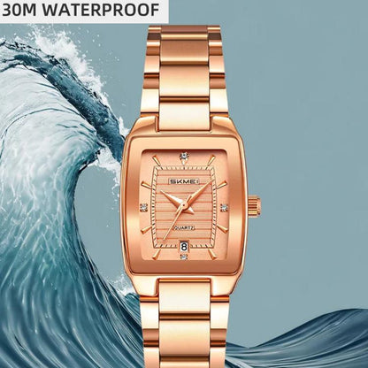 SKMEI 2578 Damen Business-Armbanduhr aus Edelstahl Vintage Quadratisch 30m wasserdicht Quarzuhr