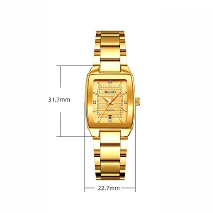 SKMEI 2578 Damen Business-Armbanduhr aus Edelstahl Vintage Quadratisch 30m wasserdicht Quarzuhr