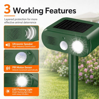 Répulsif Solaire pour Animaux Extérieur, Répulsif Ultrasonique pour Chats avec Détecteur de Mouvement PIR, 4 Modes, Répulsif Ultrasonique pour Oiseaux, Répulsif pour Chiens avec Lumière Clignotante à LED