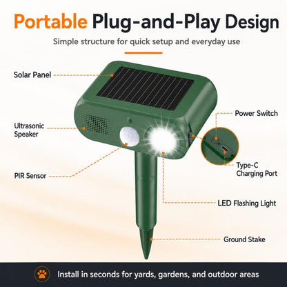 Répulsif Solaire pour Animaux Extérieur, Répulsif Ultrasonique pour Chats avec Détecteur de Mouvement PIR, 4 Modes, Répulsif Ultrasonique pour Oiseaux, Répulsif pour Chiens avec Lumière Clignotante à LED