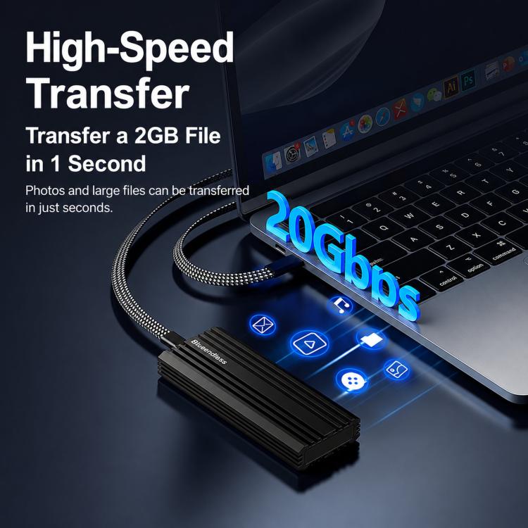 Blueendless M6NA 20Gbps M.2 NVMe SSD Enclosure, USB 3.2 Gen 2x2 Type-C External Hard Drive Case, Aluminum Case For 2230/2242/2260/2280 Up To 8TB, M6NA
