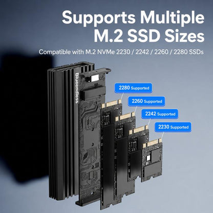 Blueendless M6NA 20Gbps M.2 NVMe SSD Enclosure, USB 3.2 Gen 2x2 Type-C External Hard Drive Case, Aluminum Case For 2230/2242/2260/2280 Up To 8TB, M6NA