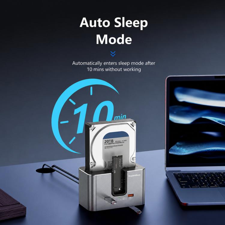 Blueendless HD01SN Dual Bay Docking Station For M.2 NVMe/SATA SSD And 2.5/3.5 SATA HDD, 10Gbps Multi-Drive Reader With 2 USB Hub Ports, Support 28TB, US Plug, EU Plug, UK Plug