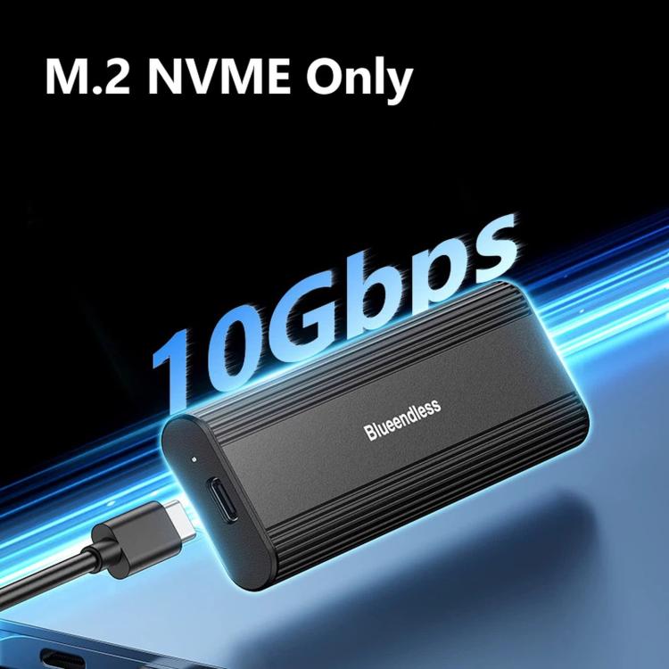 SSD Enclosure 10Gbps Aluminum USB-C 3.2 Solid State Drives, Supports Max 8TB, Blueendless 2821N M.2 NVME, Blueendless 2821SN M.2 NVME / SATA