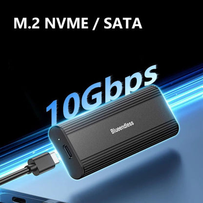 SSD Enclosure 10Gbps Aluminum USB-C 3.2 Solid State Drives, Supports Max 8TB, Blueendless 2821N M.2 NVME, Blueendless 2821SN M.2 NVME / SATA