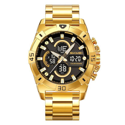 SKMEI 2593 Herren-Sportuhr mit Dual-Display, Edelstahlarmband, Leuchtfunktion, 30M wasserdicht