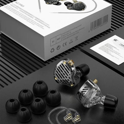 KZ-PR3 Planar Diaphragm In-Ear 1.2m Wired Earphones Hi-Fi Monitoring Stage Replaceable Cable Planar Speaker Earbuds, Black Standard, Black With Mic
