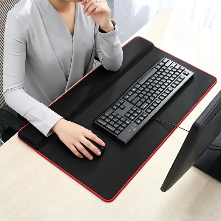 Large Integrated Wrist Rest Mouse Pad & Desk Mat, Office Gaming Wrist Support Keyboard Hand Rest, Large Black, Large Black Red Side