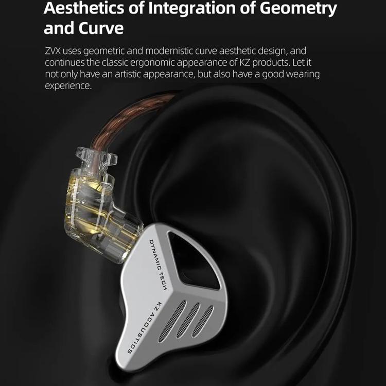 KZ-ZVX Dynamic In-Ear 1.2m Wired Earphones Deep Bass Hi-Fi Monitoring Earphones, Silver Standard, Silver With Mic, Black Standard, Black With Mic