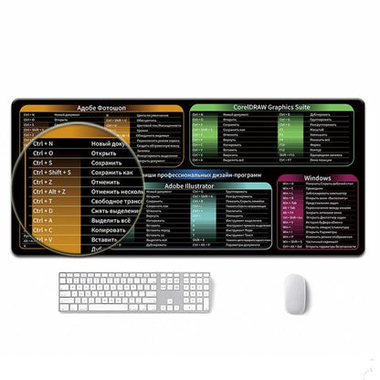 Large Shortcut Keys Mouse Pad Multi-Language Options Available Fray-Free Stitched Edges Keyboard Pad, 300x600x2mm, 300x600x3mm, 300x800x2mm, 300x800x3mm, 300x800x4mm, 400x800x2mm, 400x800x3mm, 400x900x2mm, 400x900x3mm