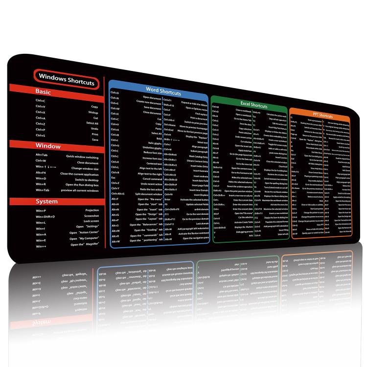 Large Shortcut Keys Mouse Pad Multi-Language Options Available Fray-Free Stitched Edges Keyboard Pad, 300x600x2mm, 300x600x3mm, 300x800x2mm, 300x800x3mm, 300x800x4mm, 400x800x2mm, 400x800x3mm, 400x900x2mm, 400x900x3mm