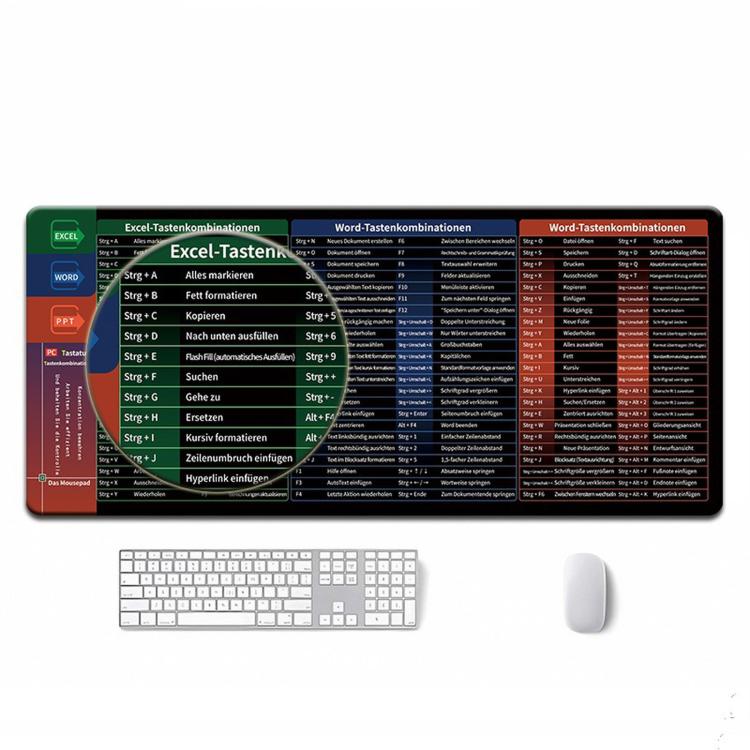 Large Shortcut Keys Mouse Pad Multi-Language Options Available Fray-Free Stitched Edges Keyboard Pad, 300x600x2mm, 300x600x3mm, 300x800x2mm, 300x800x3mm, 300x800x4mm, 400x800x2mm, 400x800x3mm, 400x900x2mm, 400x900x3mm