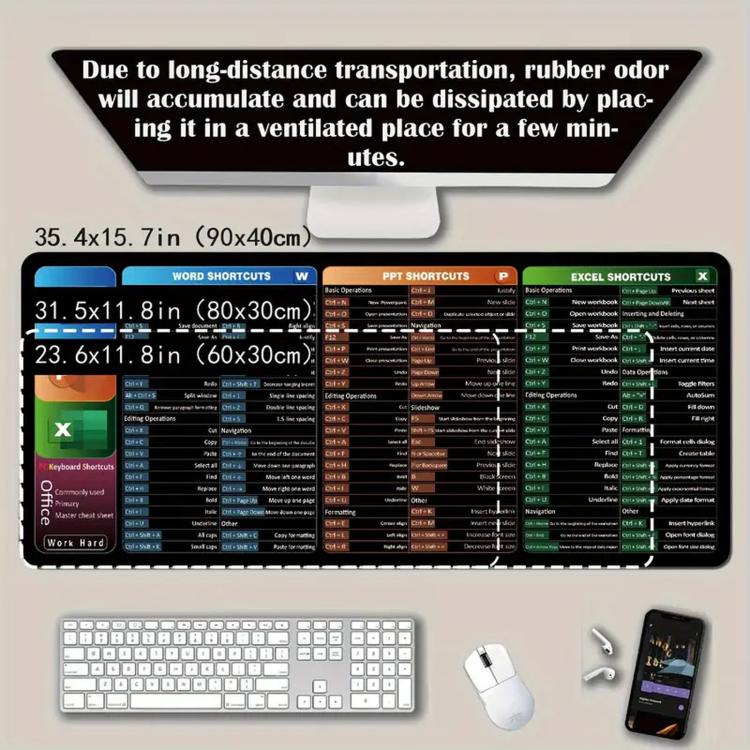 Large Shortcut Keys Mouse Pad Multi-Language Options Available Fray-Free Stitched Edges Keyboard Pad, 300x600x2mm, 300x600x3mm, 300x800x2mm, 300x800x3mm, 300x800x4mm, 400x800x2mm, 400x800x3mm, 400x900x2mm, 400x900x3mm