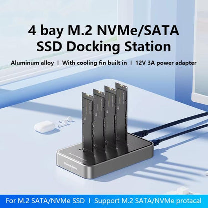 Blueendless DB2804SNA 4-Bay M.2 NVMe/SATA SSD Docking Station USB-C 10Gbps Aluminum SSD Case Supports Max 32TB, US Plug, UK Plug, EU Plug