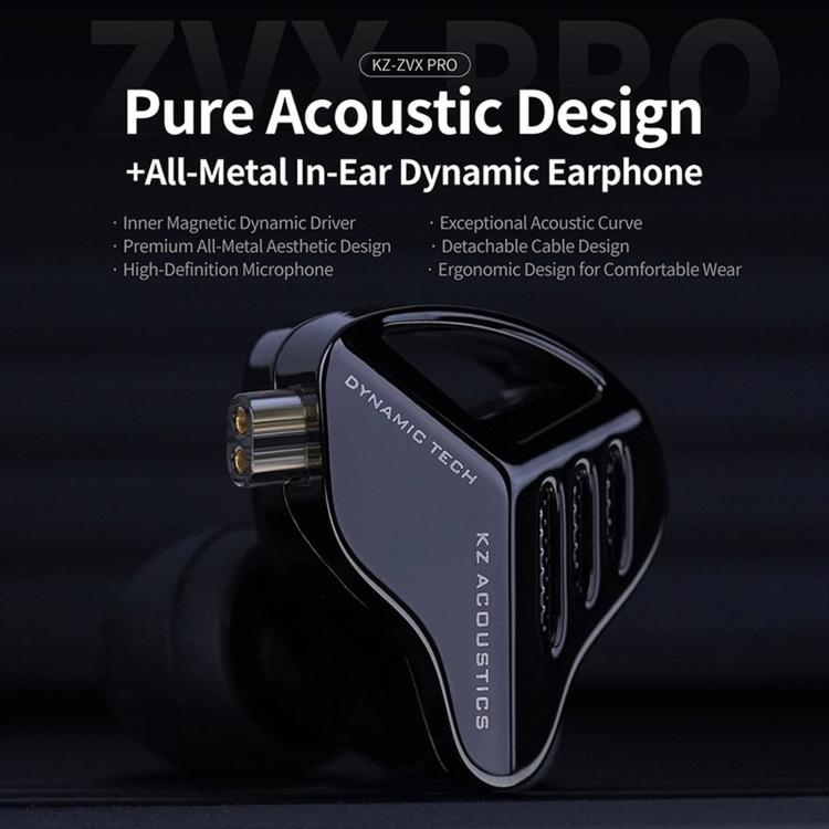 KZ ZVX PRO Dynamic In-Ear 1.2m Wired Earphones Deep Bass Hi-Fi Monitoring Earbuds, Standard, With Mic