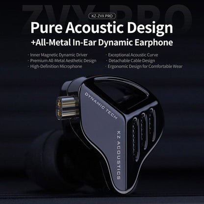 KZ ZVX PRO Dynamic In-Ear 1.2m Wired Earphones Deep Bass Hi-Fi Monitoring Earbuds, Standard, With Mic