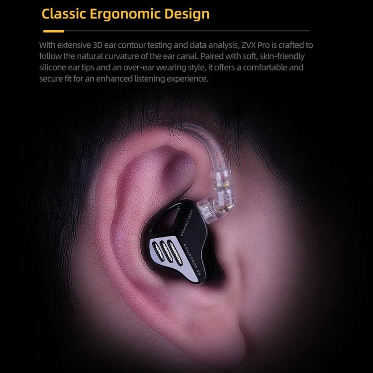KZ ZVX PRO Dynamic In-Ear 1.2m Wired Earphones Deep Bass Hi-Fi Monitoring Earbuds, Standard, With Mic