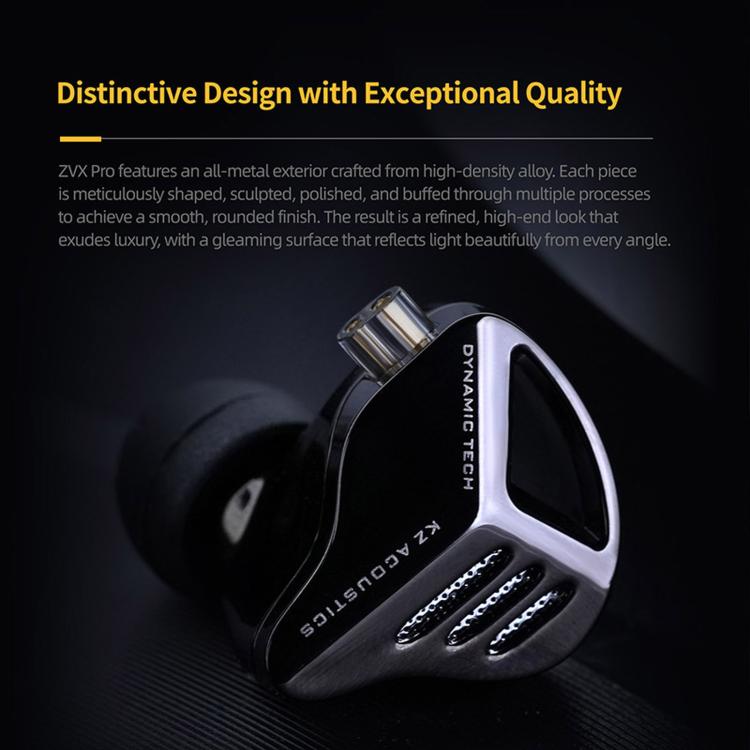 KZ ZVX PRO Dynamic In-Ear 1.2m Wired Earphones Deep Bass Hi-Fi Monitoring Earbuds, Standard, With Mic