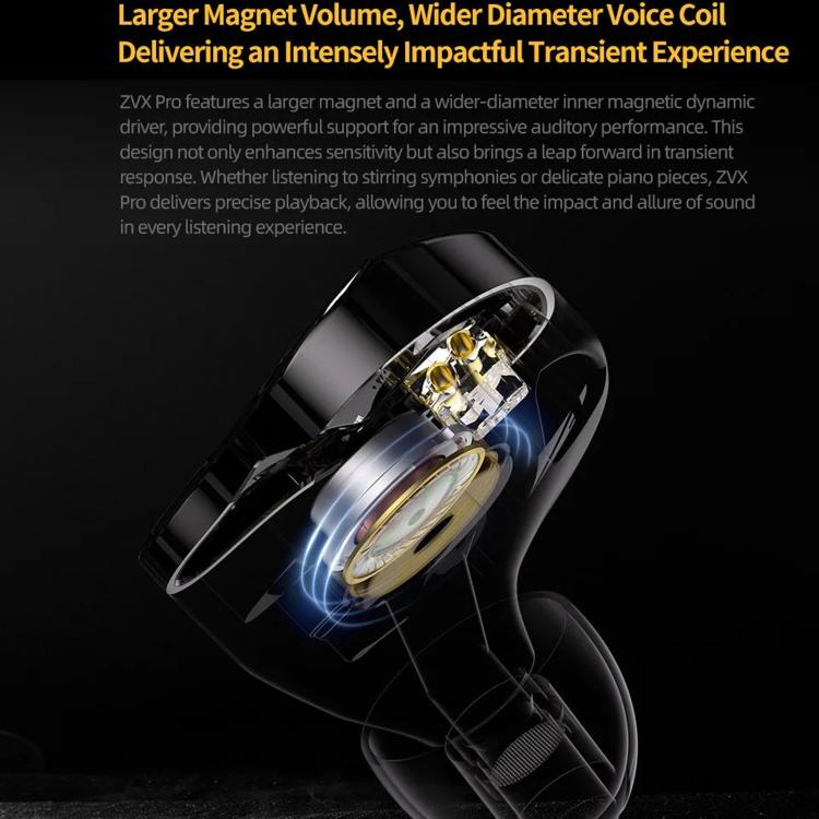 KZ ZVX PRO Dynamic In-Ear 1.2m Wired Earphones Deep Bass Hi-Fi Monitoring Earbuds, Standard, With Mic