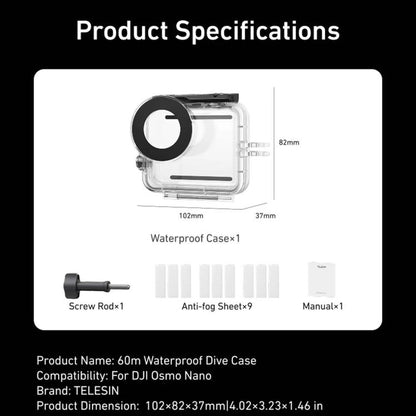 TELESIN Boîtier étanche 60 m pour DJI Osmo Nano IPX8 Boîtier de plongée sous-marin Housse de protection anti-buée pour caméra d'action
