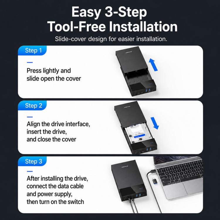 Blueendless 3.5/2.5 Inch SATA External Hard Drive Enclosure With Built-In USB 3.0 Hub USB To SATA HDD SSD Case Max 20TB, US Plug, EU Plug, UK Plug