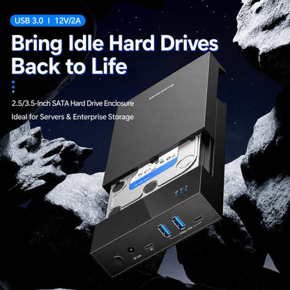 Blueendless 3.5/2.5 Inch SATA External Hard Drive Enclosure With Built-In USB 3.0 Hub USB To SATA HDD SSD Case Max 20TB, US Plug, EU Plug, UK Plug